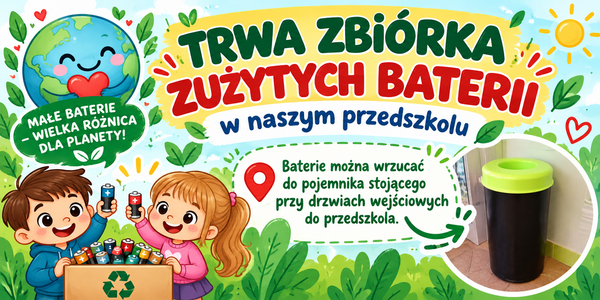 Kolorowy plakat zbiórki baterii w przedszkolu.png